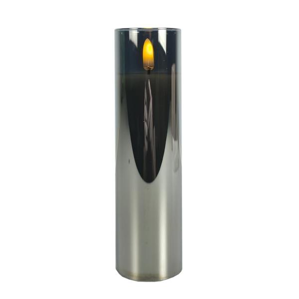 2" x 7" Ivory Wax Smoke Glass LED Pillar Candle with Timer