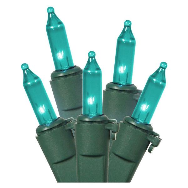 100 Light 33' Green Wire Teal Miniature String with 4" Spacing