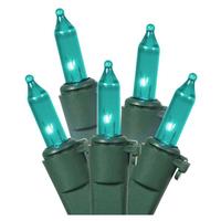 View 100 Light 33' Green Wire Teal Miniature String with 4" Spacing
