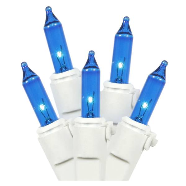 100 Light White Wire Blue Miniature String with 2.5" Spacing