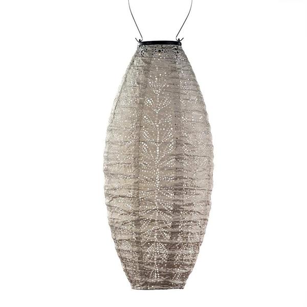 17.7" Long Oval Light Taupe Folia Pattern Lantern