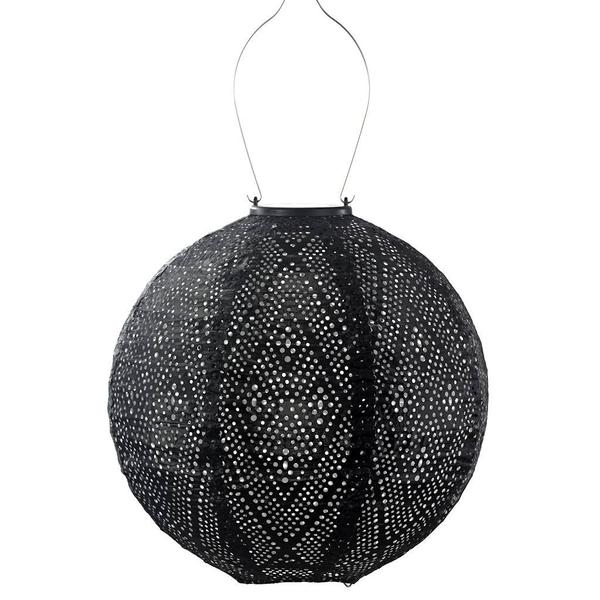 11.8" Round Black Ikat Pattern Lantern