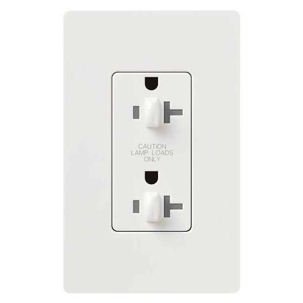 White 20 amp 120 volt Tamper Resistant Dual Dimming Receptacle Outlet