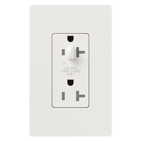 White 20 amp 120 volt Tamper Resistant Half Dimming Receptacle Outlet