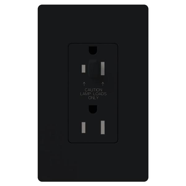Black 15 amp 120 volt Tamper Resistant Half-Dimming Receptacle Outlet