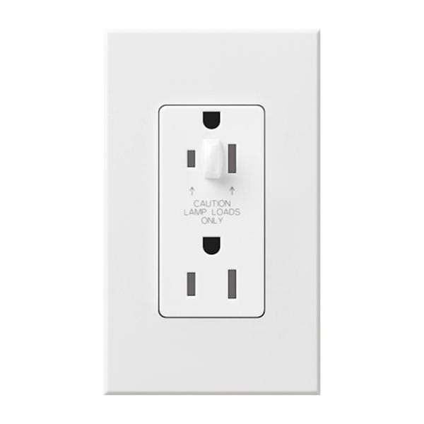 White 15 amp 120 volt Tamper Resistant Half-Dimming Receptacle Outlet