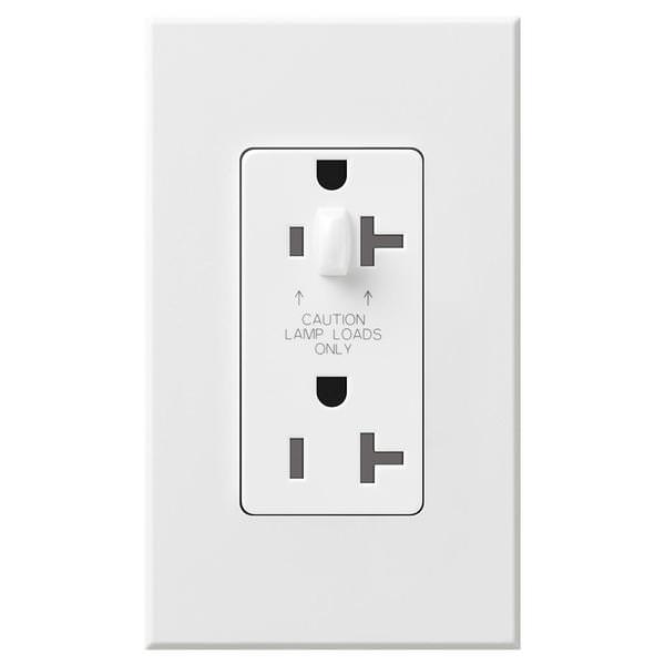White 20 amp 120 volt Tamper Resistant Half-Dimming Receptacle Outlet