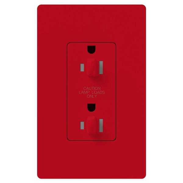 Hot Red 20 amp 120 volt Tamper Resistant Dual Dimming Receptacle Outlet