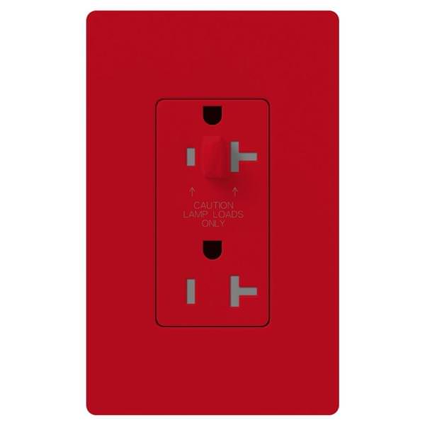 Hot Red 20 amp 120 volt Tamper Resistant Half Dimming Receptacle Outlet