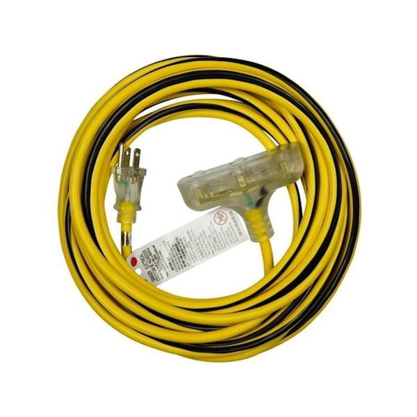 50' 15 Amp 125 volt Hi-Vis Yellow Cord with Black Stripe Outdoor Extension Cord