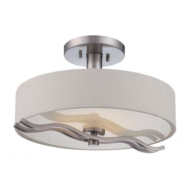 16" 32 watt 120 volt 3000K Natural White Brushed Nickel White Linen Fabric Shade LED Ceiling Light Fixture