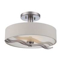 Nuvo Lighting 16" 32 watt 120 volt 3000K Natural White Brushed Nickel White Linen Fabric Shade LED Ceiling Light Fixture