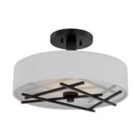View 15" 30 watt 120 volt 3000K Natural White Patina Bronze White Linen Fabric Shade LED Ceiling Light Fixture