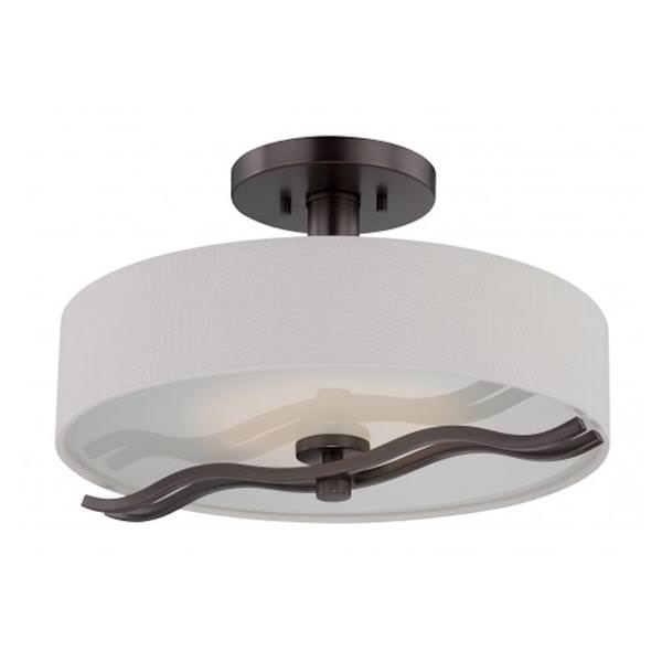 20 watt 16" Warm White Hazel Bronze White Linen Fabric Shade LED Ceiling Light Fixture