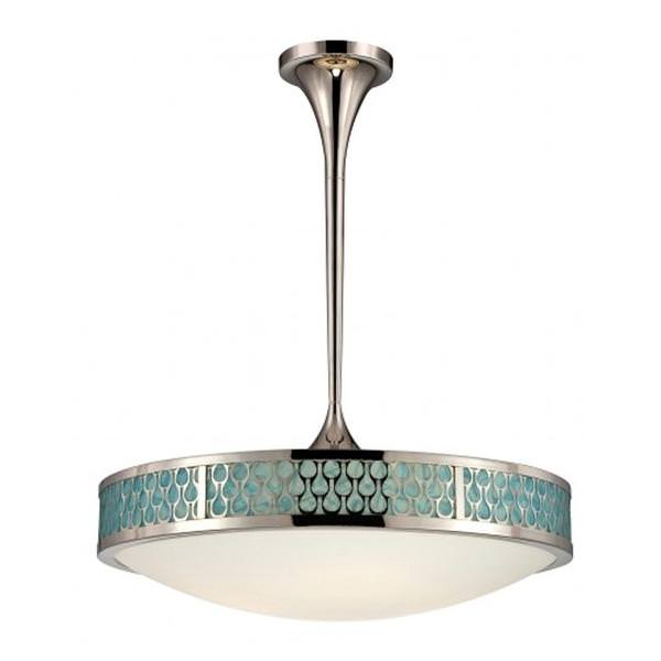5 Light Polished Nickel White and Aquamarine Glass Shade LED Pendant Light Fixture