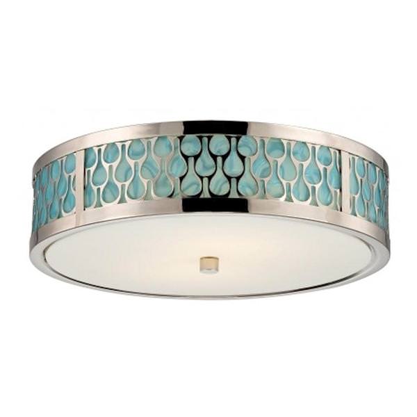 32 watt 120 volt Polished Nickel White with Aquamarine Glass Shade LED Ceiling Light Fixture