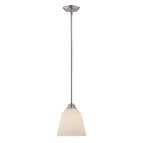 1 Light Brushed Nickel Satin White Glass Shade LED Mini Pendant Light Fixture