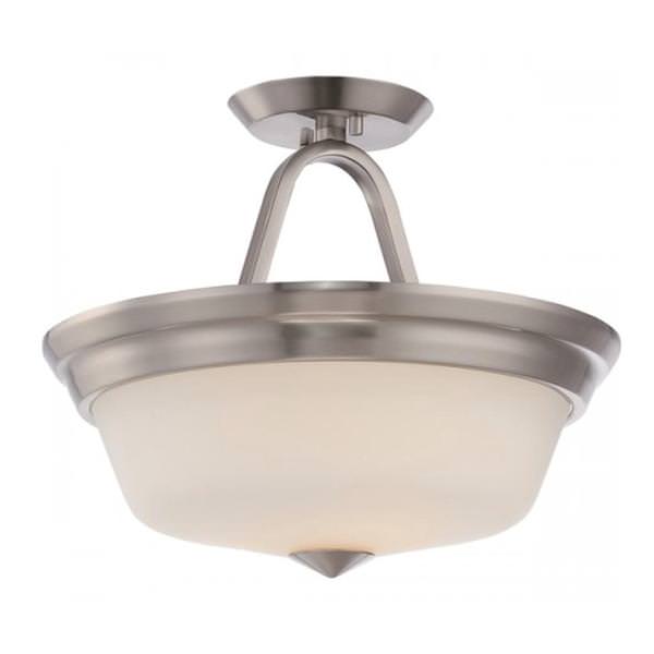 13" 9 watt 120 volt 2700K Brushed Nickel Satin White Glass Shade LED Ceiling Light Fixture