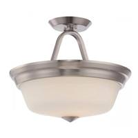 View 13" 9 watt 120 volt 2700K Brushed Nickel Satin White Glass Shade LED Ceiling Light Fixture