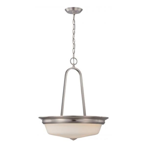 3 Light Brushed Nickel Satin White Glass Shade LED Pendant Light Fixture