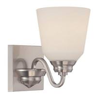 View 1 Light Brushed Nickel Satin White Glass Shade Wall Light Fixture