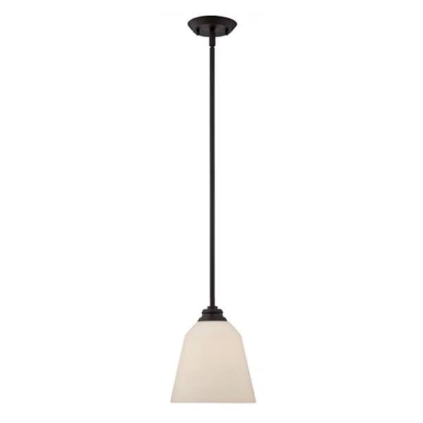 1 Light Mahogany Bronze Satin White Glass Shade LED Mini Pendant Light Fixture