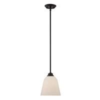 View 1 Light Mahogany Bronze Satin White Glass Shade LED Mini Pendant Light Fixture