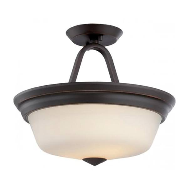 13" 21 watt 2700K Mahogany Bronze Satin White Glass Shade LED Ceiling Light Fixture