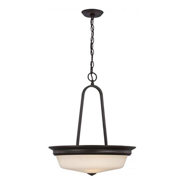 3 Light Mahogany Bronze Satin White Glass Shade LED Pendant Light Fixture