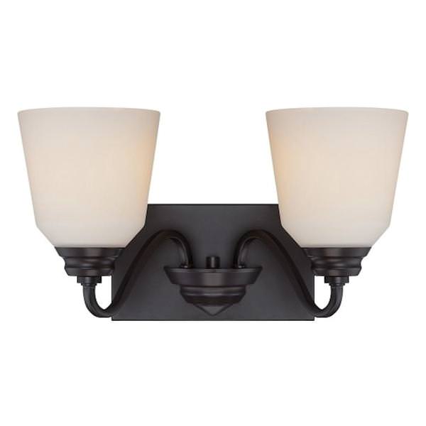 2 Light 22 watt 2700K Mahogany Bronze Satin White Glass Shades Vanity Light Fixture
