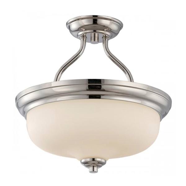 9.8 watt 13" 2700K Warm White Polished Nickel Etched Opal Glass Shade LED Ceiling Light Fixture