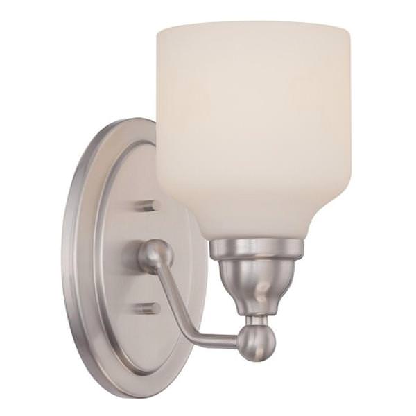 1 Light Polished Nickel Satin White Glass Shade Wall Light Fixture