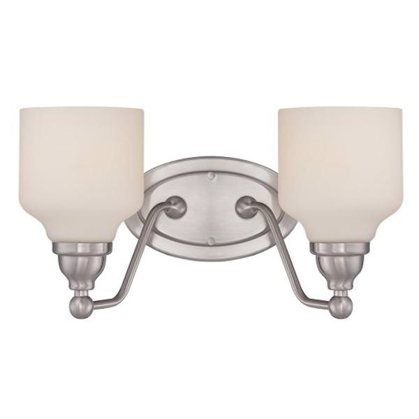 2 Light 20 watt 3000K Polished Nickel Satin White Glass Shades Vanity Light Fixture