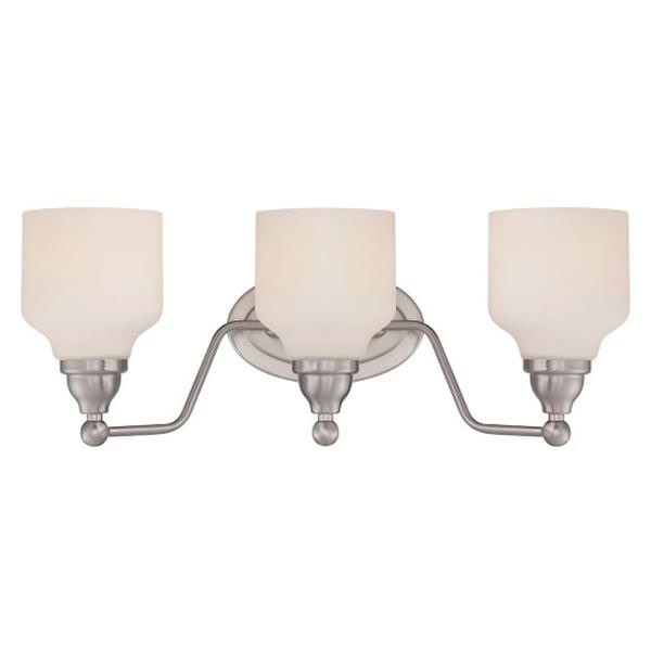 3 Light 31.5 watt 3000K Polished Nickel Satin White Glass Shades LED Vanity Light