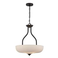 View 3 Light Mahogany Bronze Etched Opal Glass Shade LED Pendant Light Fixture