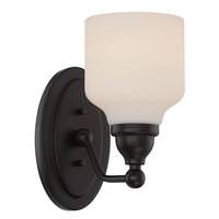 View 1 Light Mahogany Bronze Satin White Glass Shade Wall Light Fixture