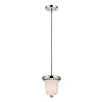View 1 Light Polished Nickel Etched Opal Glass Shade LED Mini Pendant Light Fixture