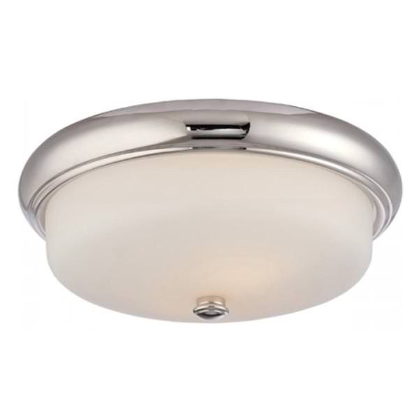 13" 9.8 watt 120 volt 2700K Polished Nickel Etched Opal Glass Shade LED Ceiling Light Fixture