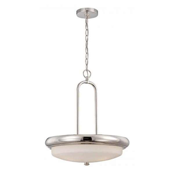 3 Light Polished Nickel Etched Opal Glass Shade LED Pendant Light Fixture