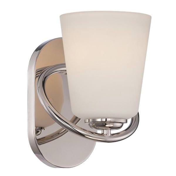 1 Light Polished Nickel Satin White Glass Shade Wall Light Fixture