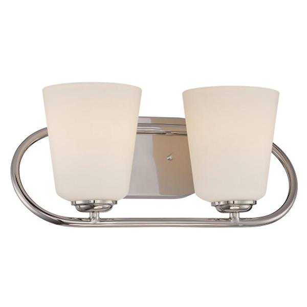 2 Light 22 watt 2700K Polished Nickel Satin White Glass Shades Vanity Light Fixture