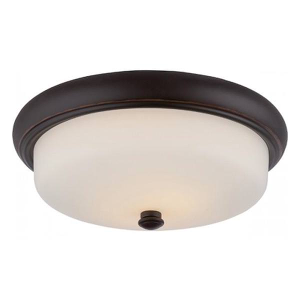 13" 9.8 watt 120 volt 2700K Mahogany Bronze Etched Opal Glass Shade LED Ceiling Light Fixture