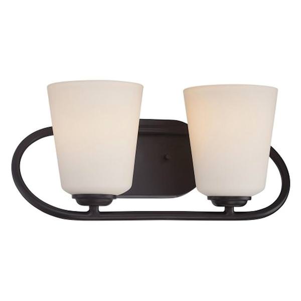 2 Light 22 watt 2700K Mahogany Bronze Satin White Glass Shades LED Vanity Light