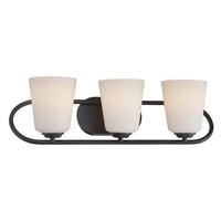Nuvo Lighting 3 Light 33 watt 2700K Mahogany Bronze Satin White Glass Shades Vanity Light Fixture