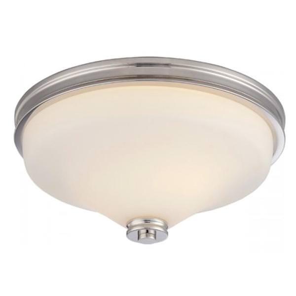 13" 9.8 watt 120 volt 2700K Polished Nickel Satin White Glass Shade LED Ceiling Light Fixture