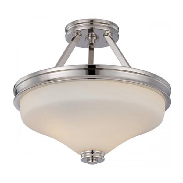 13" 9.8 watt 2700K Polished Nickel Satin White Glass Shade LED Ceiling Light Fixture