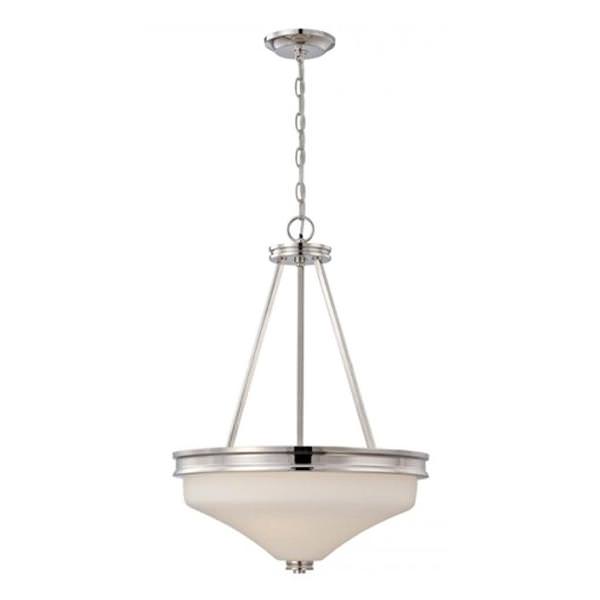3 Light Polished Nickel Satin White Glass Shade LED Pendant Light Fixture