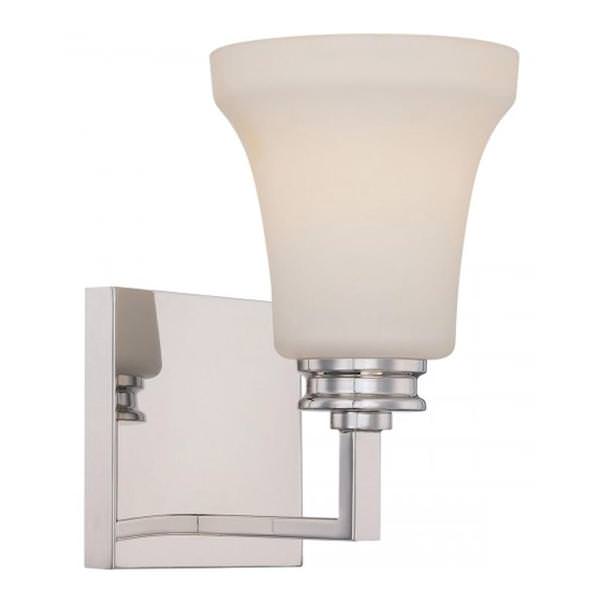 1 Light Polished Nickel Satin White Glass Shade Wall Light Fixture