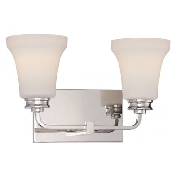 2 Light 22 watt 2700K Polished Nickel Satin White Glass Shades LED Vanity Light