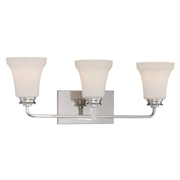 3 Light 33 watt Polished Nickel Satin White Glass Shades LED Vanity Light